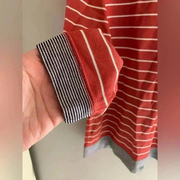 Woman’s Lands’ End Orange Striped Long Sleeve Basic Comfort Outdoor Crew NeckTop - Picture 2 of 7